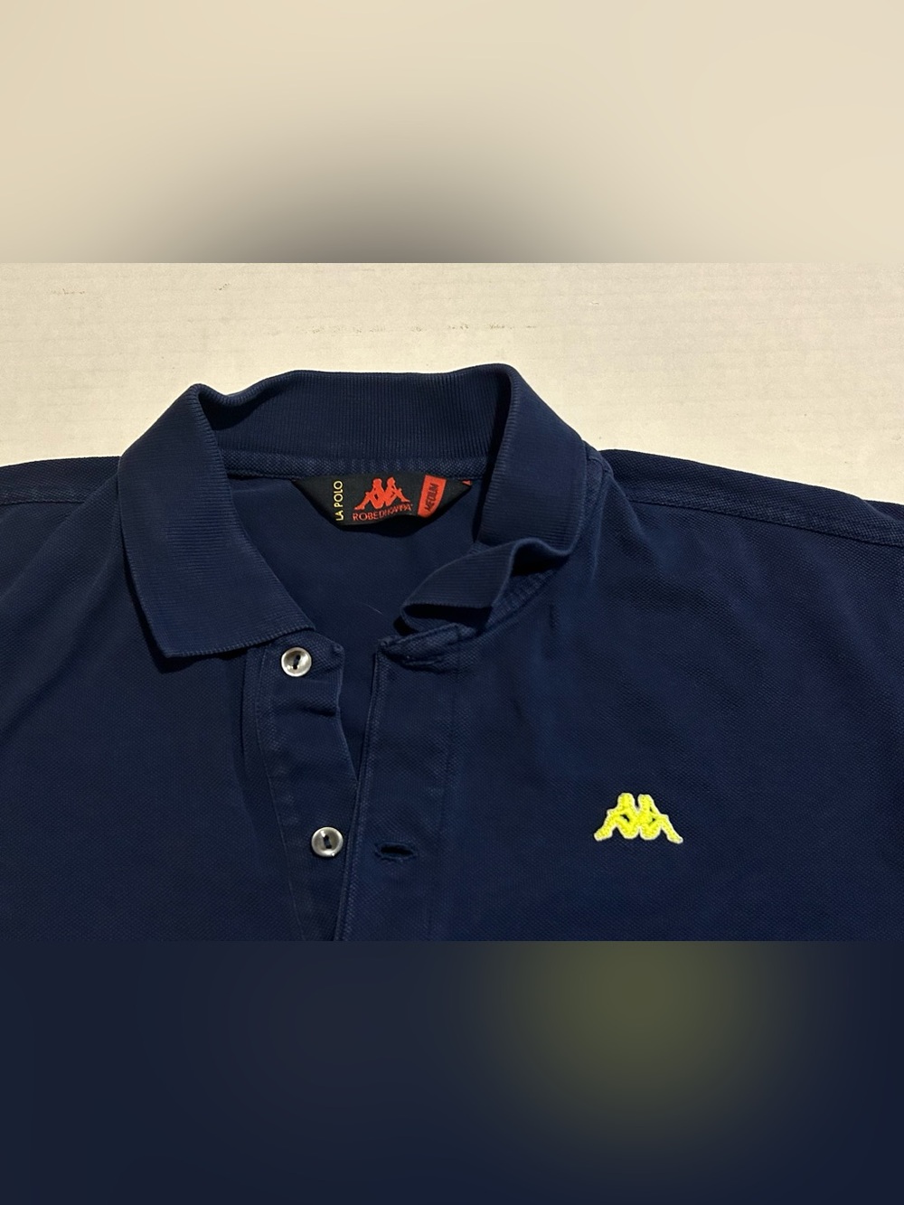 Robe di Kappa Men's M Navy Polo Shirt Short Sleeve Embroidered Lime Green Logo